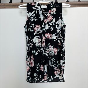 Floral Sleeveless Button Down Shirt, Size Small